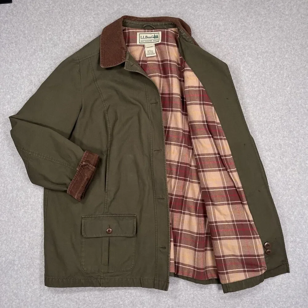 LL Bean Adirondack Barn Coat Womens 3X Chore Jacket Green Flannel Plaid Lined - Picture 1 of 13